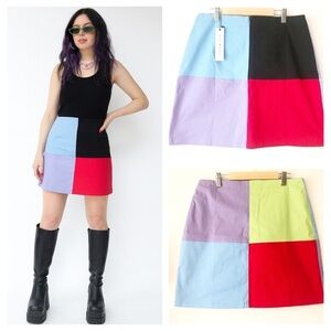 Dolls Kill Black Friday Colorblock Skirt Size 12 Mod Harajuku Rave 90s Revival